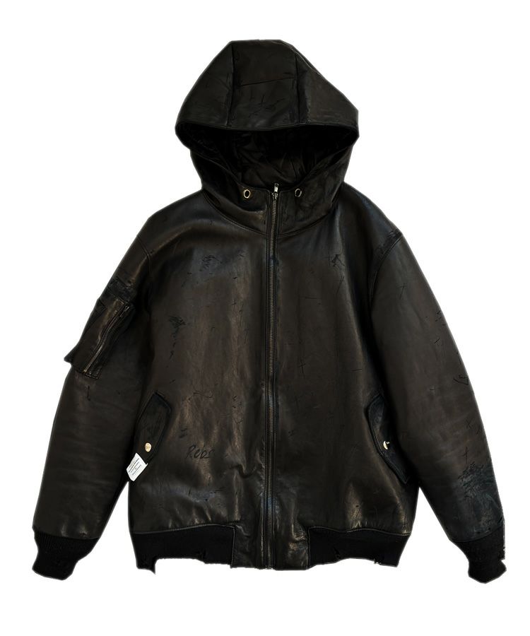 DAMAGE LEATHER PARKA / ブラック [2526AW-J-007]