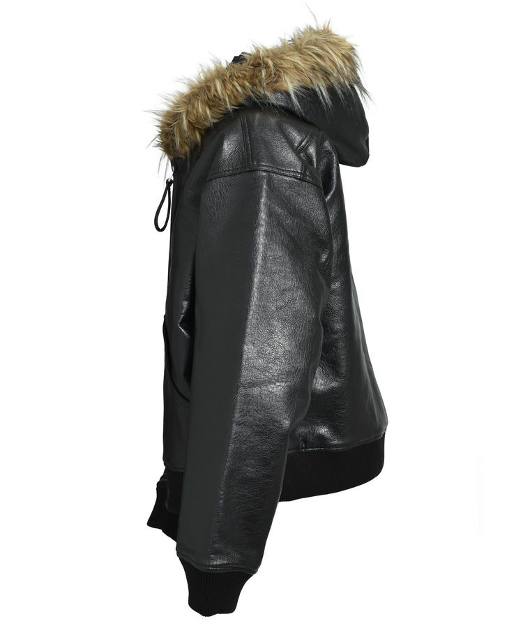 FAUX LEATHER FUR HOODED JACKET / ブラック [BR25AW-O0010]