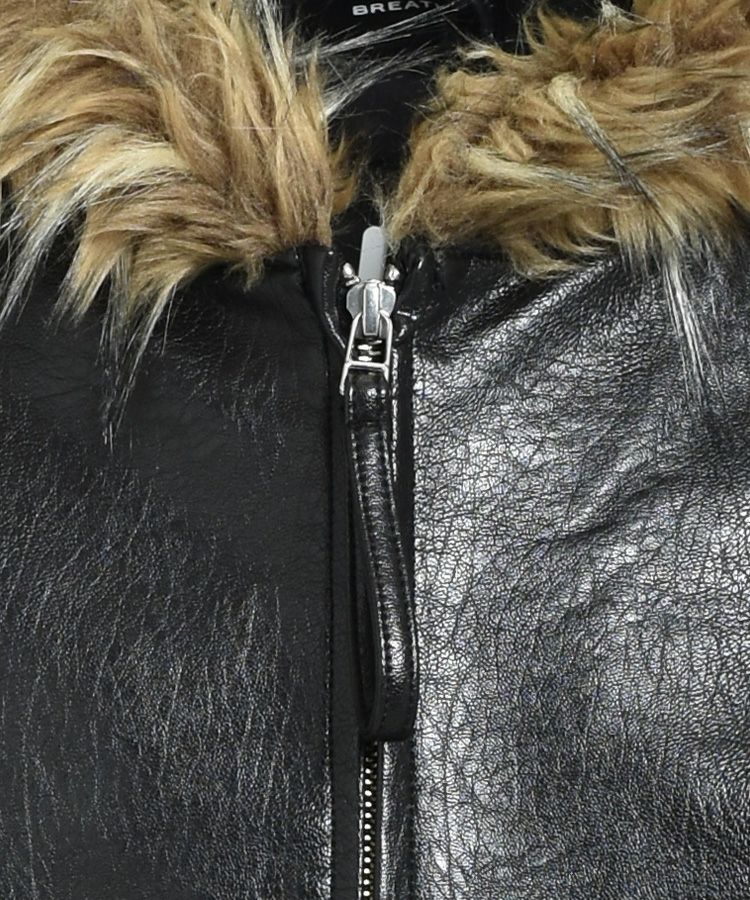 FAUX LEATHER FUR HOODED JACKET / ブラック [BR25AW-O0010]